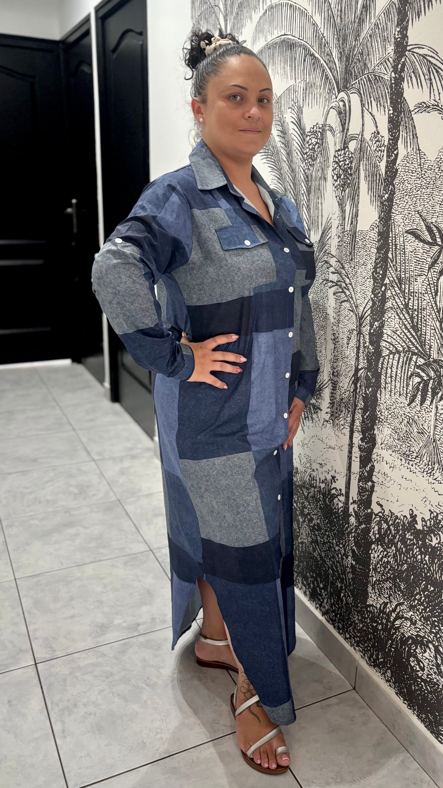 Robe maxi longue col v
