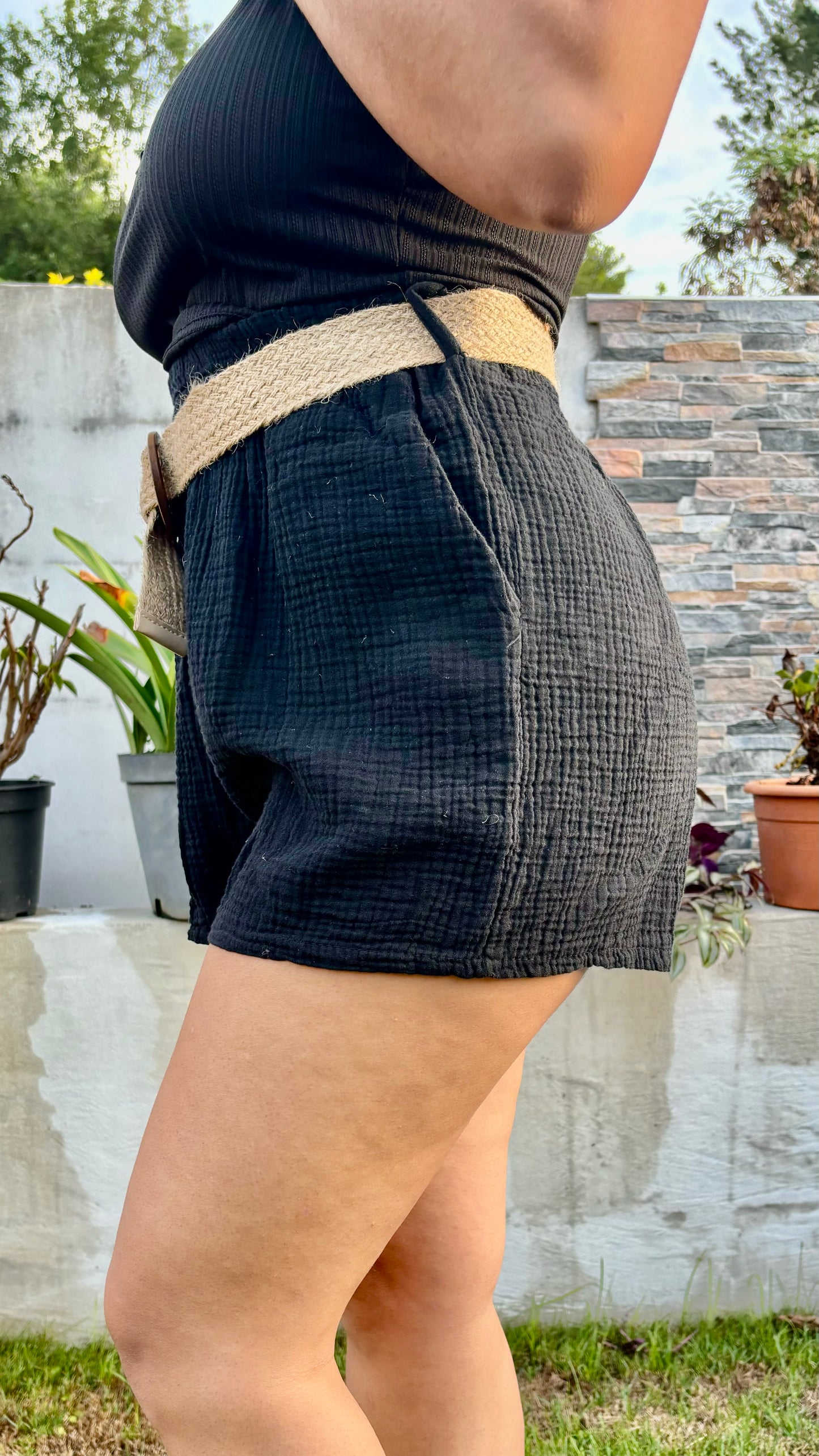 Short gaze de coton + ceinture