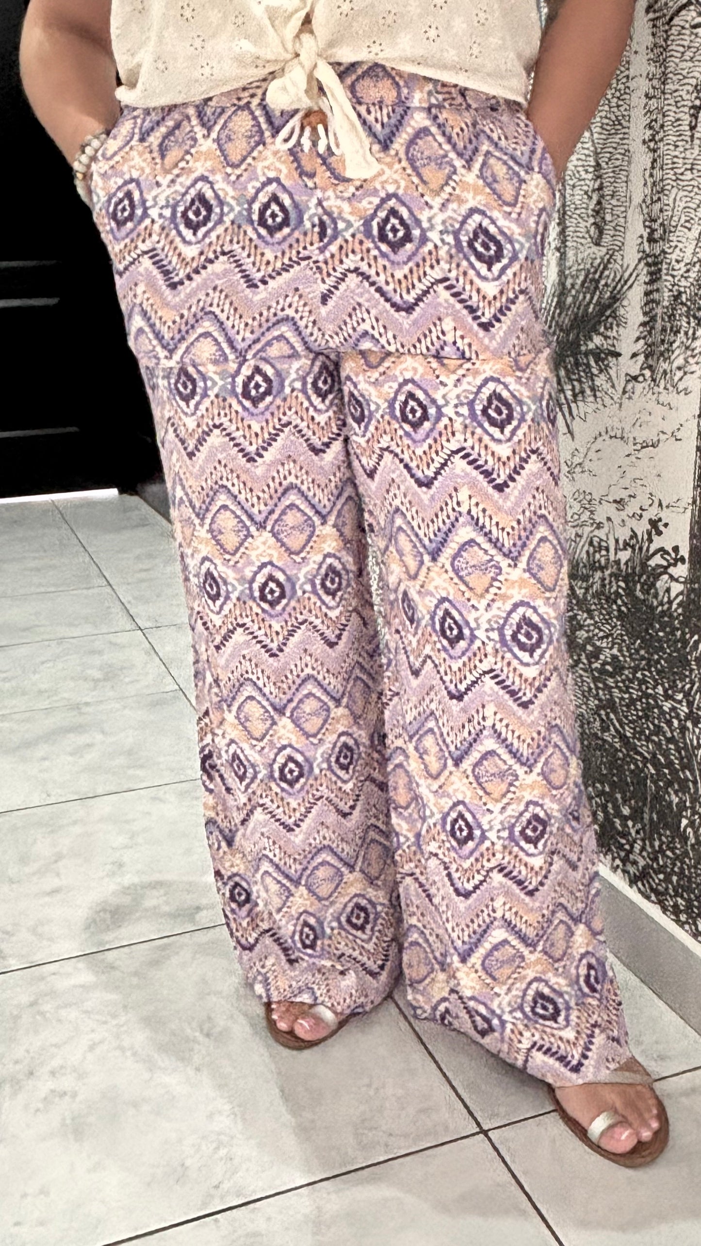 Pantalon fluide L divers motifs
