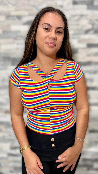 Top croisé multicolore